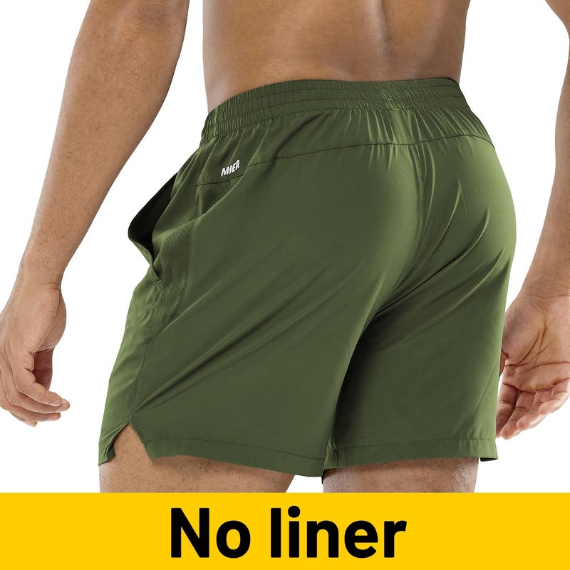 MIER Running Shorts for Men 5 Inch Inseam Quick Dry Gym Workout Athletic Shorts with Pockets, Army Green, M - Image 2